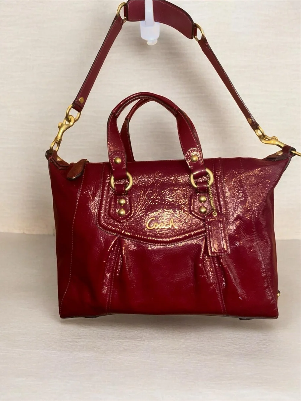 Coach Ashley F20460 Burgundy Patent Leather Satchel with Gold Hardware